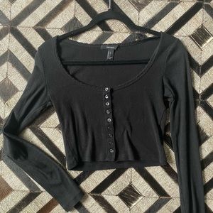 forever 21 black button up long sleeve top